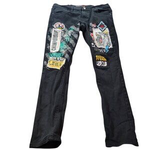 Copper Rivet Jeans Mens 34x29.5 Tag 34x32 Distressed Black Patches